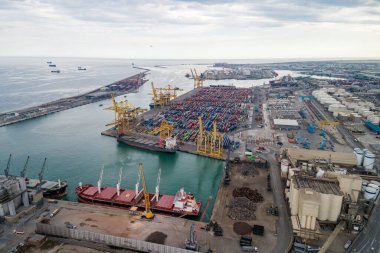View Point Of Barcelona in Spain. Harbor of Barcelona in Background.
