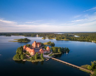 Trakai Castle with lake and forest in background. One of the most famous Sightseeing place in Lithuania