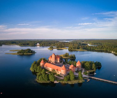 Trakai Castle with lake and forest in background. One of the most famous Sightseeing place in Lithuania