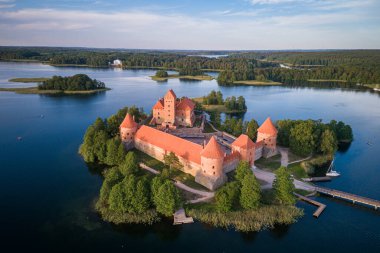 Trakai Castle with lake and forest in background. One of the most famous Sightseeing place in Lithuania