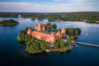 Trakai Castle with lake and forest in background. One of the most famous Sightseeing place in Lithuania