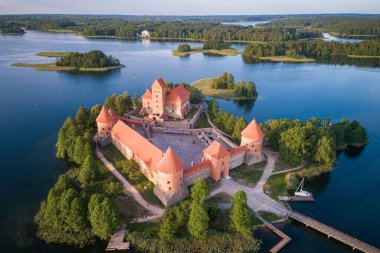 Trakai Castle with lake and forest in background. One of the most famous Sightseeing place in Lithuania