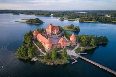 Trakai Castle with lake and forest in background. One of the most famous Sightseeing place in Lithuania
