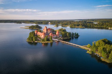 Trakai Castle with lake and forest in background. One of the most famous Sightseeing place in Lithuania