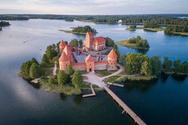 Trakai Castle with lake and forest in background. One of the most famous Sightseeing place in Lithuania