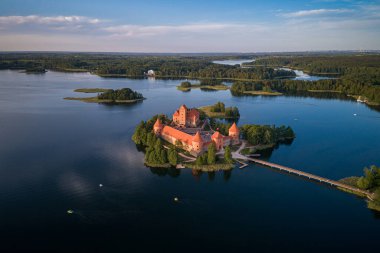 Trakai Castle with lake and forest in background. One of the most famous Sightseeing place in Lithuania