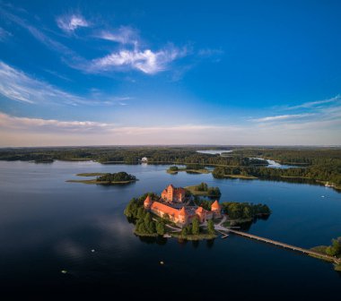 Trakai Castle with lake and forest in background. One of the most famous Sightseeing place in Lithuania