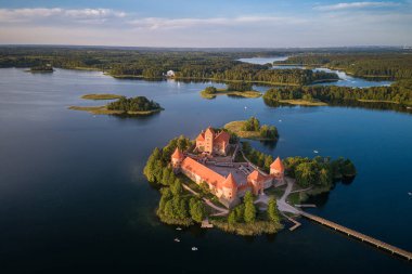 Trakai Castle with lake and forest in background. One of the most famous Sightseeing place in Lithuania