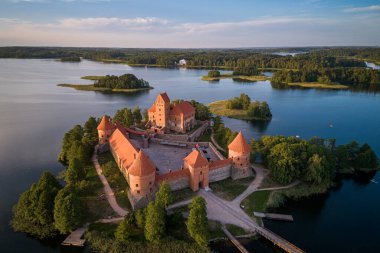 Trakai Castle with lake and forest in background. One of the most famous Sightseeing place in Lithuania