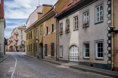 VILNIUS, LITHUANIA - JUNE 16, 2018: Vilnius Old Town in Lithuania. Downtown Street and Architecture
