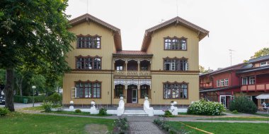 Old Wooden House in Lithuania, Juodkrante Town. Seaside Town with Unique Architecture.