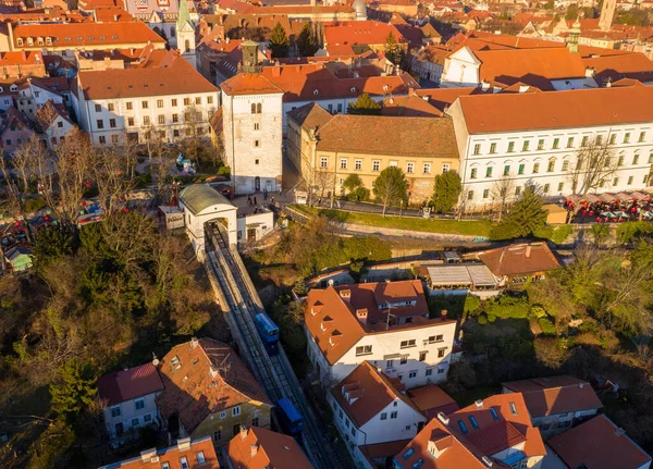 Funicular Medieval Lotrscak Tower Zagreb Croatia Upper Town Zagreb Background — Stock Photo, Image