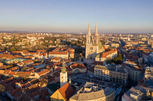 Zagreb Old Town Cityscape Zagreb Cathedral Background Croatia — Stok fotoğraf