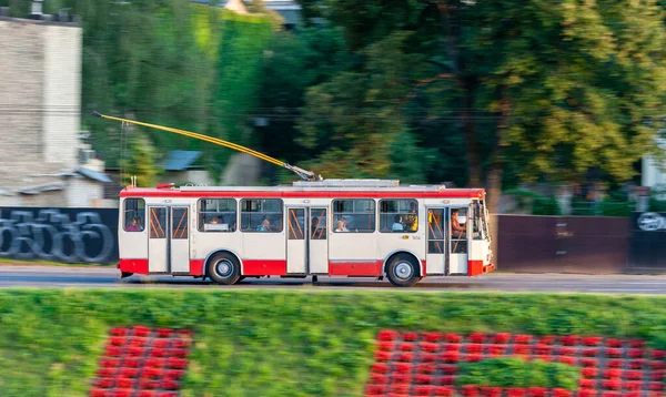 Vilnius City Public Transport Old Trolley Traffic Blurry Background Because — Stockfoto