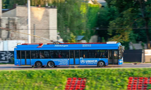Vilnius City Public Transport Old Trolley Traffic Blurry Background Because — Stock Photo, Image