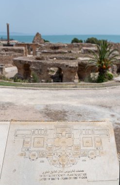 Map of The Baths of Antoninus or Baths of Carthage in Tunis, Tunisia. These are the vastest set of Roman Thermae built on the African continent and one of three largest built in the Roman Empire.
