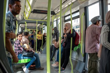 TUNIS - TUNISIA, JUNE 15, 2019: Public Transport in Tunis. People Are Traveling with Tram