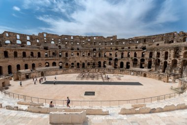 Amphitheatre of El Jem in Tunisia. Amphitheatre is in the modern-day city of El Djem, Tunisia, formerly Thysdrus in the Roman province of Africa. It is listed by UNESCO since 1979 as a World Heritage Site clipart