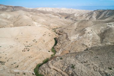 Prat River in Israel. Wadi Qelt valley in the West Bank, originating near Jerusalem and running into the Jordan River near Jericho and the Dead Sea. Nahal Prat, in Judaean Desert.