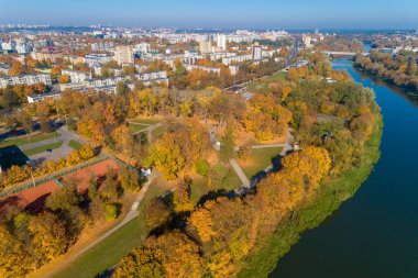 Public Park and River Neris in Vilnius City, Lithuania. Autumn. Tuskulenai Park