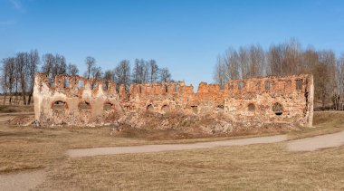 Paulavos Republic in Lithuania. Old Bricks Ruins with Forest in Background. Sightseeing object in Lithuania.