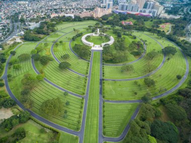 Manila American Cemetery and Memorial. Located in Fort Bonifacio, Taguig City, Metro Manila. Philippines. Drone Point of View