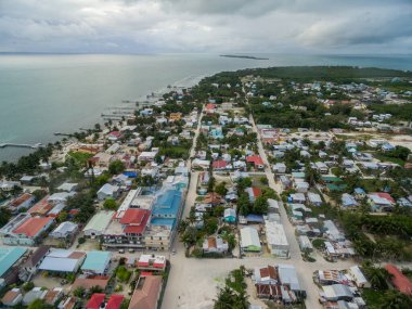 Caye Caulker Island in Belize, Caribbean Sea. Drone Point of View clipart