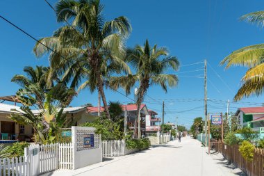 Caye Caulker Island in Caribbean Sea. Sandy Street with Local Architecture. Caribbean Island
