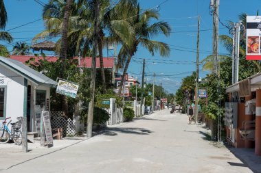 Caye Caulker Island in Caribbean Sea. Sandy Street with Local Architecture. Caribbean Island. Belize
