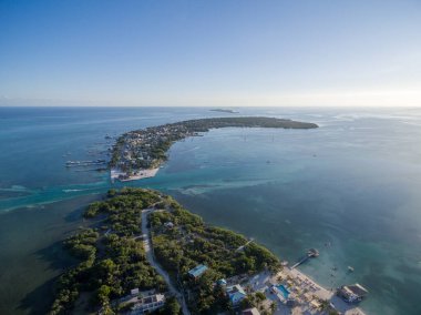 Caye Caulker Island in Belize, Caribbean Sea. Drone Point of View