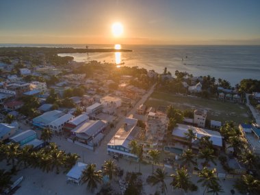 Caye Caulker Island in Belize, Caribbean Sea. Drone Point of View