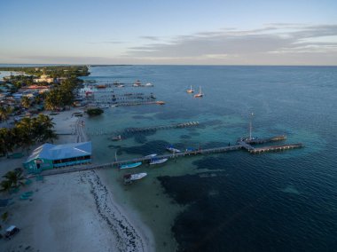 Caye Caulker Island in Belize, Caribbean Sea. Drone Point of View