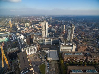 Hollanda 'daki Eindhoven City Cityscape. Drone bakış açısı. Skyline
