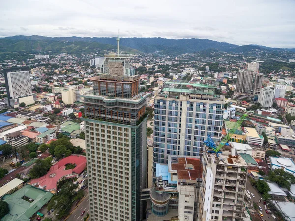 Cebu City Cityscape with Skyscraper and Local Architecture. Province of the Philippines located in the Central Visayas. Drone Point of View