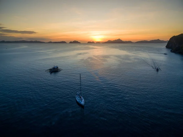 Nido Landscape Nature Seascape Boats Background Palawan Philippines Drone Point — Stock Photo, Image