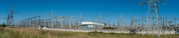 High Power Electricity Poles Urban Area Energy Electricity Transmission High — Stok fotoğraf