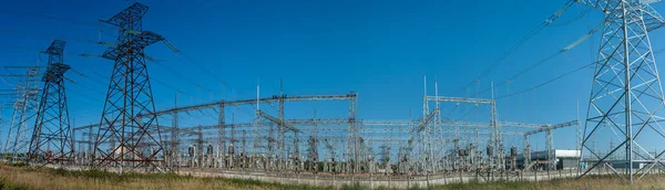High Power Electricity Poles Urban Area Energy Electricity Transmission High — Fotografia de Stock