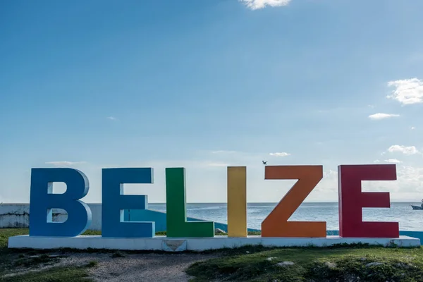 stock image Colorful Belize name with Caribbean Sea in Background. Caribbean Island