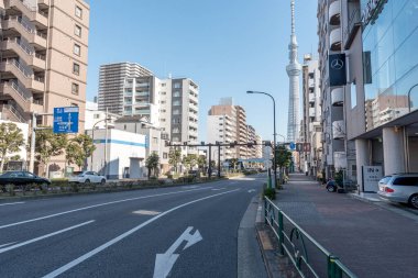 Tokyo Street with Tokyo Skytree in Background. Japan