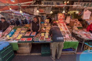 Ameyoko Shopping Street in Tokyo. Ameyoko is a busy market street along the Yamanote Line tracks between Okachimachi and Ueno Stations. See food.