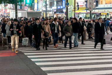 Shibuya District in Tokyo. Famous and busiest intersection in the world, Japan. Shibuya Crossing