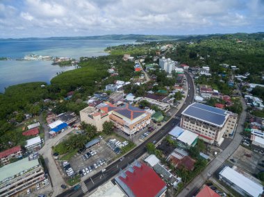 Koror Town in Palau Island. Micronesia, Cityscape in Background. Drone point of View