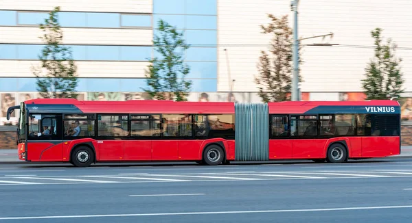 Vilnius City Public Transport Bus Traffic Blurry Background Because Panning — стоковое фото