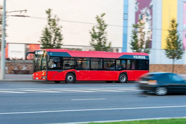 Vilnius City Public Transport Bus Traffic Blurry Background Because Panning — 图库照片