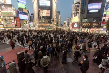 Shibuya District in Tokyo. Famous and busiest intersection in the world, Japan. Shibuya Crossing