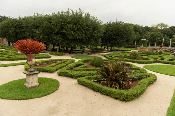 Jardín Del Museo Vizcaya Jardín Verde Con Senderos Gente Turística — Foto de Stock