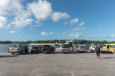 Loading Ferry with Food, Gas in Peleliu, Palau Island. Micronesia clipart