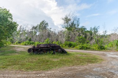 Peleliu 'da bir tank. Dünya Savaşı Mirası. Janapese ve ABD. Mikronezya