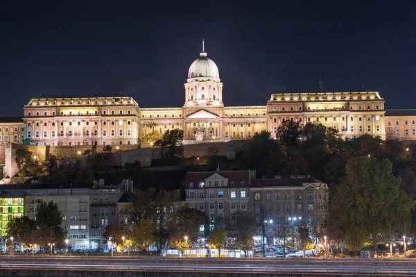 Pont Chaînes Danube Palais Royal Budapest Hongrie Séance Photo Nuit — Photo