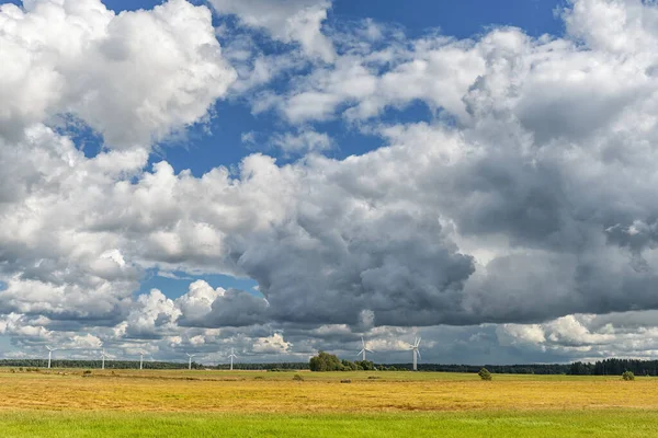 背景为风车和乌云蓝天的立陶宛景观与自然 — 图库照片
